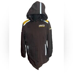 Hertz Black Hooded Jacket with Yellow and White Accents